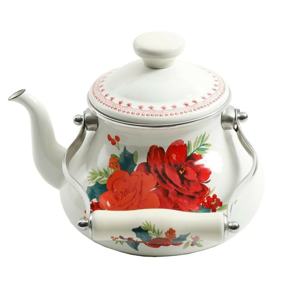 The Pioneer Woman Kitchen The Pioneer Woman Enamel Floral Tea Kettle Cheerful Rose 9 Quart